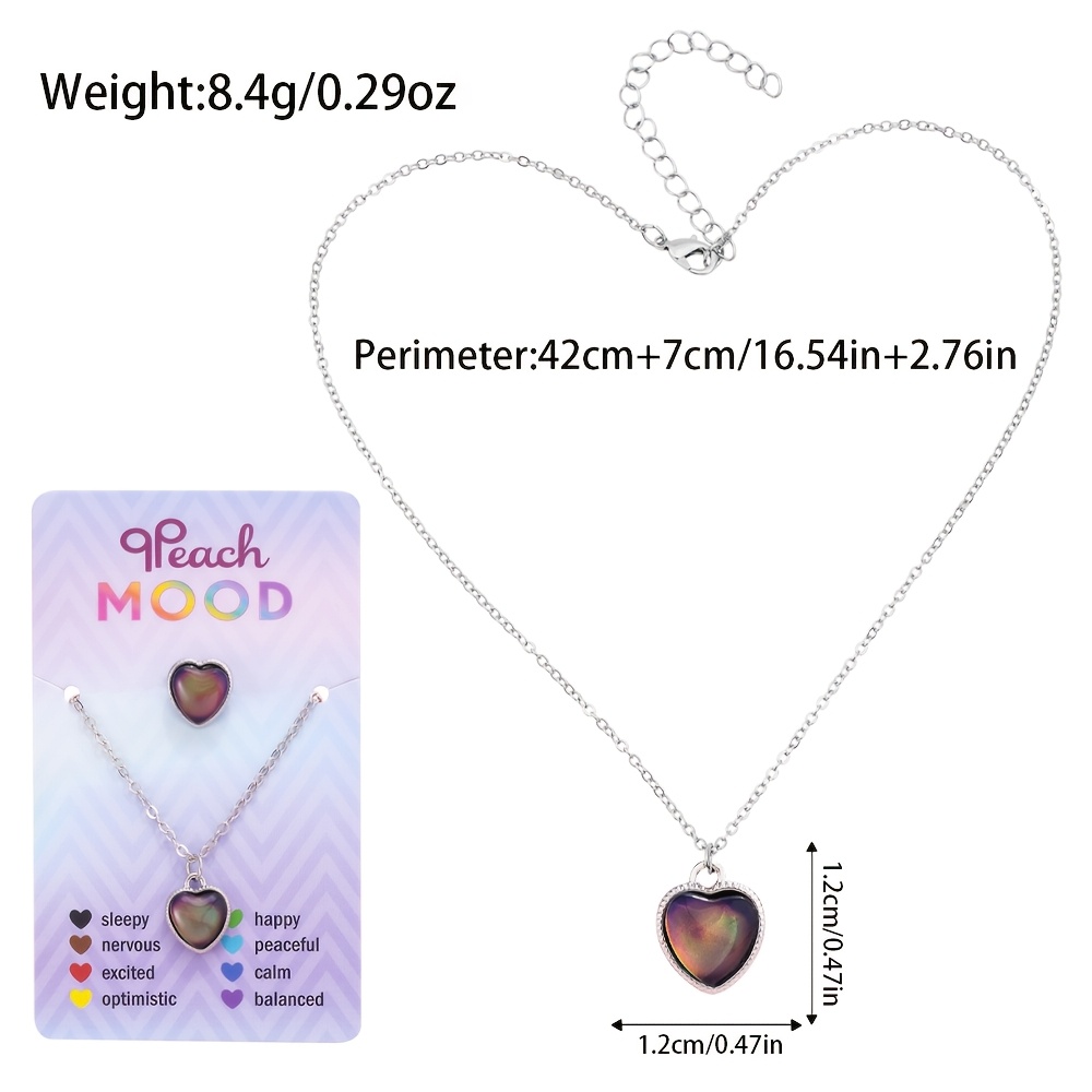 2pc Thermochromic Heart Pendant Necklace and Ring Set
